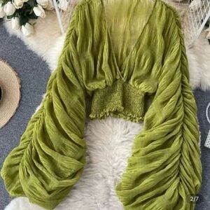 SHEIN Lime Green Ruched Blouse